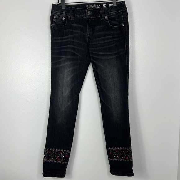 MISS ME Signature Cuffed Skinny Black Embellished & Embroidered Jeans Womens 29 - Picture 14 of 14